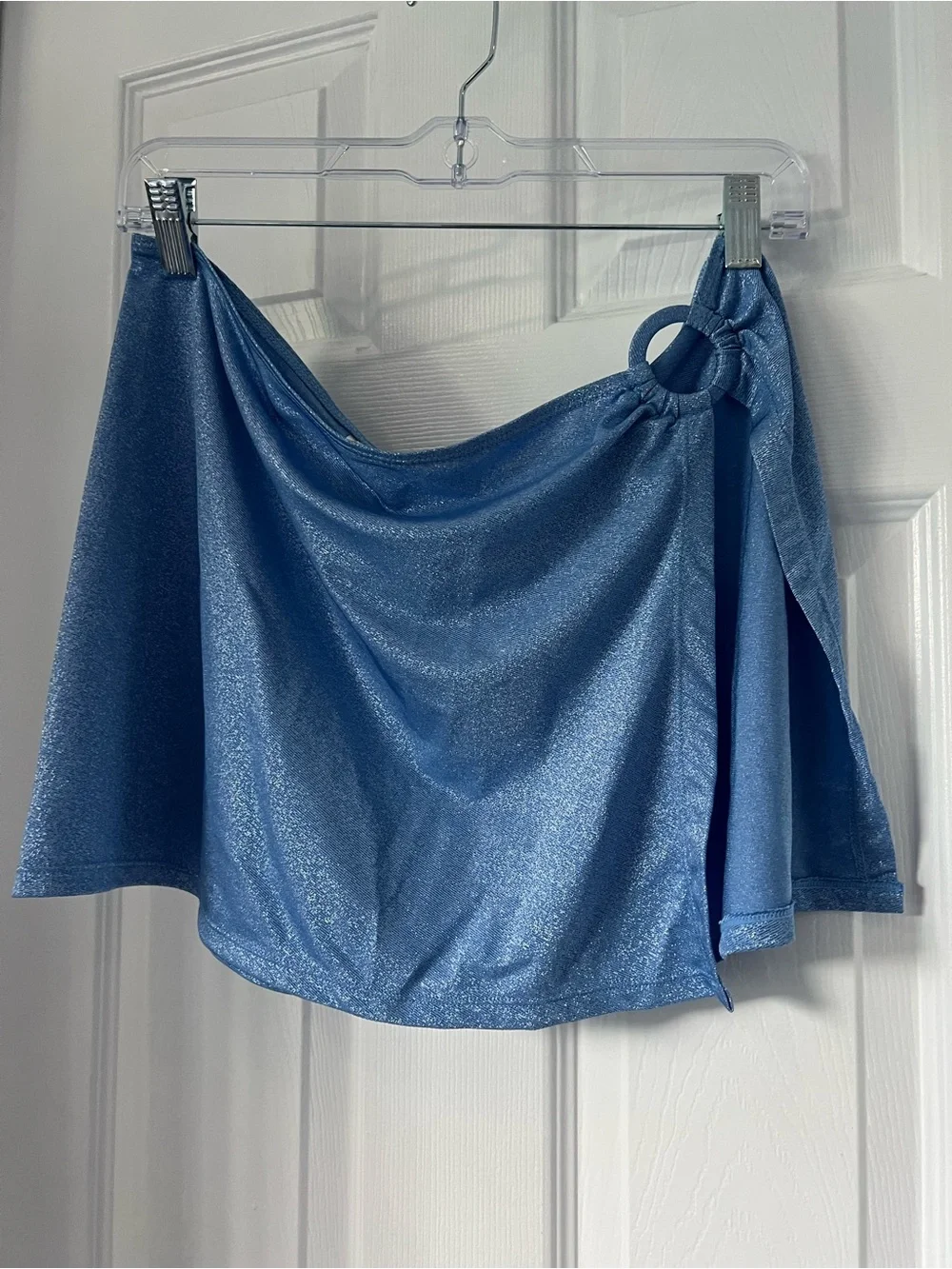 Blue Metallic Ring-Detail Mini Skirt  swim cover-up skirt